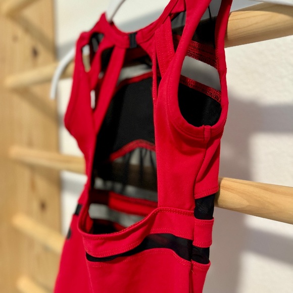 FIVE Dancewear Leotard Red with Black accent Geo YM - Picture 7 of 10